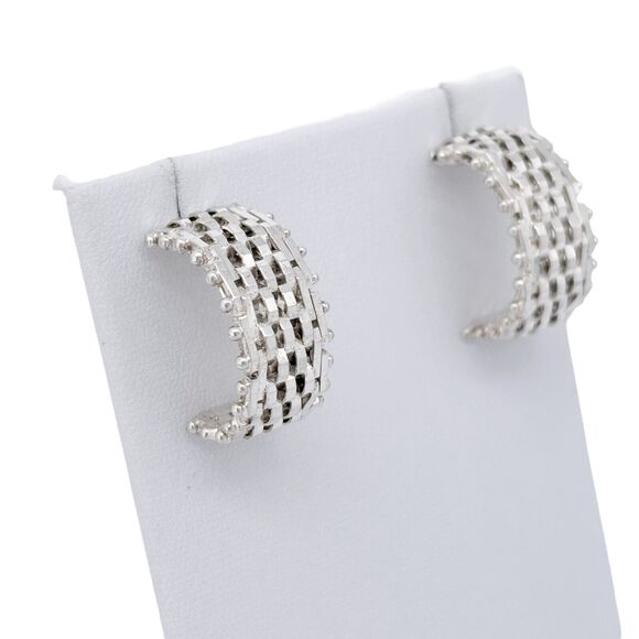 Sterling Silver 925 2.2cm Woven Textured Half Hoop Earrings - Picture 3 of 7